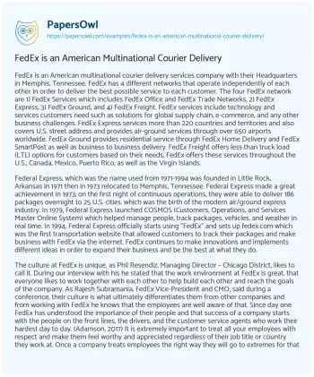 Essay on FedEx is an American Multinational Courier Delivery