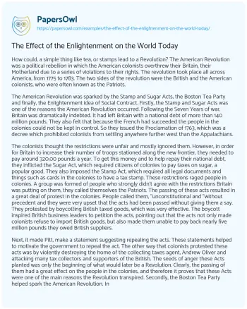 Essay on The Effect of the Enlightenment on the World Today