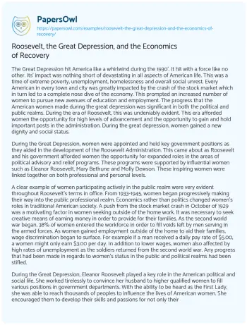 Essay on Roosevelt, the Great Depression, and the Economics of Recovery