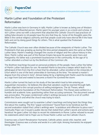 Essay on Martin Luther and Foundation of the Protestant Reformation