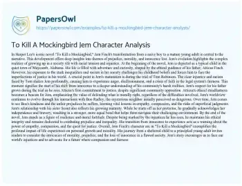 Essay on To Kill a Mockingbird Jem Character Analysis