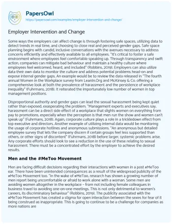 Essay on Employer Intervention and Change