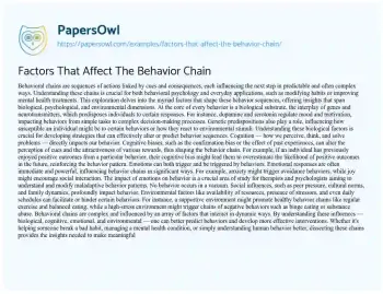 Essay on Factors that Affect the Behavior Chain