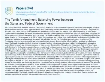 Essay on The Tenth Amendment: Balancing Power between the States and Federal Government