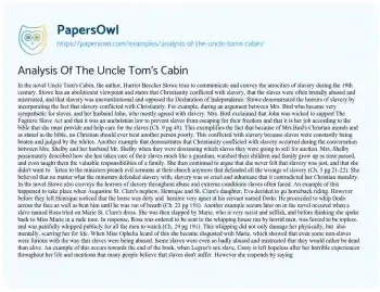 Essay on the Atrocities of Slavery in Uncle Tom’s Cabin