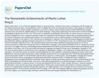 Essay on The Remarkable Achievements of Martin Luther King Jr.