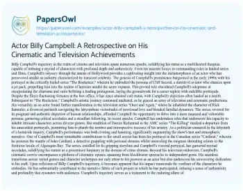 Essay on Actor Billy Campbell: a Retrospective on his Cinematic and Television Achievements