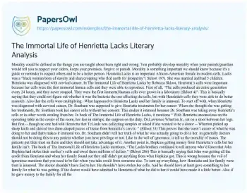 Essay on The Immortal Life of Henrietta Lacks Literary Analysis