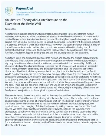 Essay on An Identical Theory about Architecture on the Example of the Berlin Wall