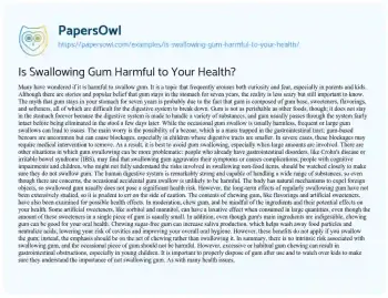 Essay on Is Swallowing Gum Harmful to your Health?