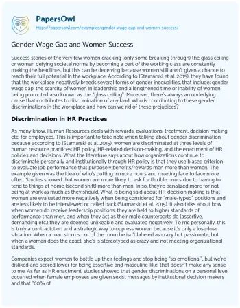 Essay on Gender Wage Gap and Women Success