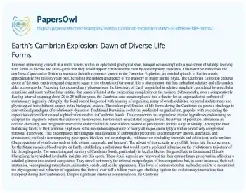 Essay on Earth’s Cambrian Explosion: Dawn of Diverse Life Forms