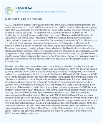 Essay on ADD and ADHD in Criminals