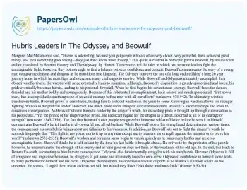 Essay on Hubris Leaders in the Odyssey and Beowulf