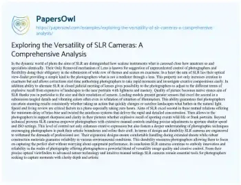 Essay on Exploring the Versatility of SLR Cameras: a Comprehensive Analysis