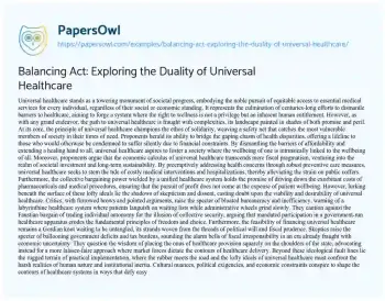 Essay on Balancing Act: Exploring the Duality of Universal Healthcare