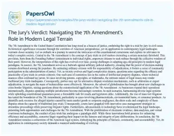 Essay on The Jury’s Verdict: Navigating the 7th Amendment’s Role in Modern Legal Terrain