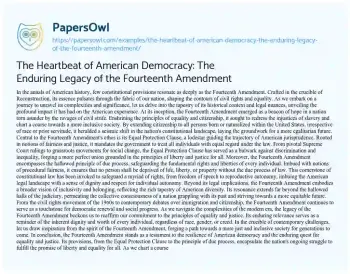 Essay on The Heartbeat of American Democracy: the Enduring Legacy of the Fourteenth Amendment