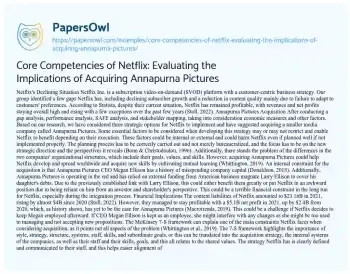 Essay on Core Competencies of Netflix: Evaluating the Implications of Acquiring Annapurna Pictures