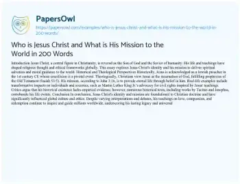 Essay on Who is Jesus Christ and what is his Mission to the World in 200 Words