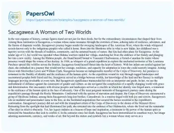 Essay on Sacagawea: a Woman of Two Worlds