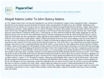 Essay on Abigail Adams Letter to John Quincy Adams