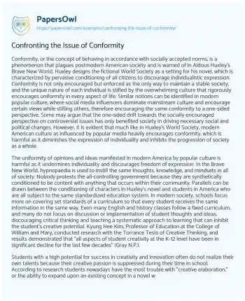 Essay on Confronting the Issue of Conformity