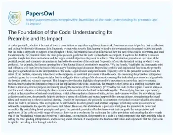 Essay on The Foundation of the Code: Understanding its Preamble and its Impact