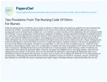 Essay on Two Provisions from the Nursing Code of Ethics for Nurses