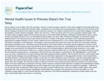 Essay on Mental Health Issues in Princess Diana’s her True Story