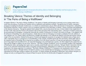 Essay on Breaking Silence: Themes of Identity and Belonging in ‘The Perks of being a Wallflower’