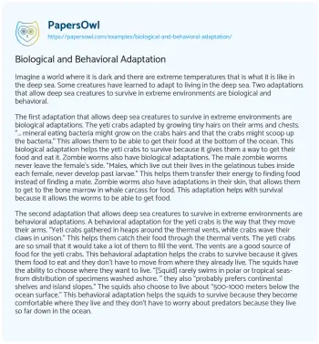 Essay on Biological and Behavioral Adaptation