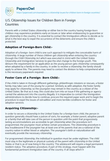 Essay on U.S. Citizenship Issues for Children Born in Foreign Countries