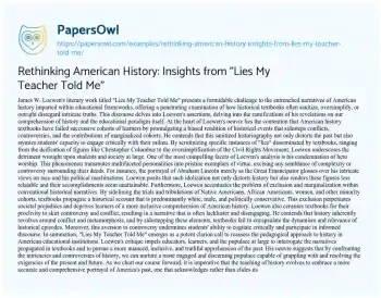 Essay on Rethinking American History: Insights from “Lies my Teacher Told Me”