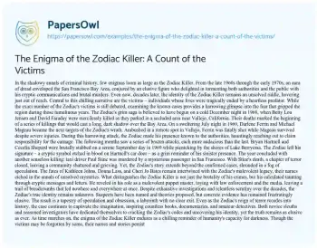 Essay on The Enigma of the Zodiac Killer: a Count of the Victims