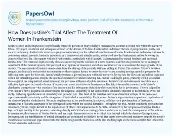 Essay on How does Justine’s Trial Affect the Treatment of Women in Frankenstein