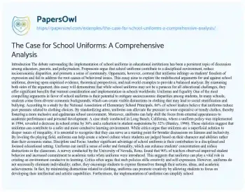 Essay on The Case for School Uniforms: a Comprehensive Analysis