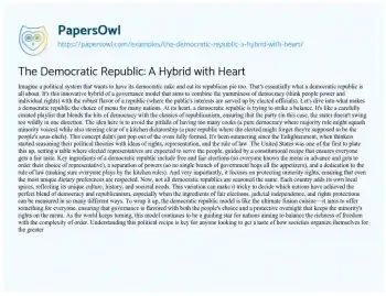 Essay on The Democratic Republic: a Hybrid with Heart