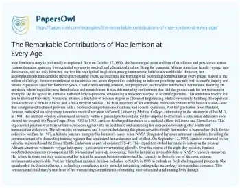 Essay on The Remarkable Contributions of Mae Jemison at Every Age