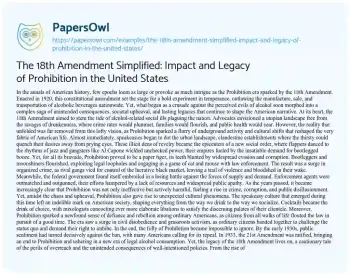 Essay on The 18th Amendment Simplified: Impact and Legacy of Prohibition in the United States