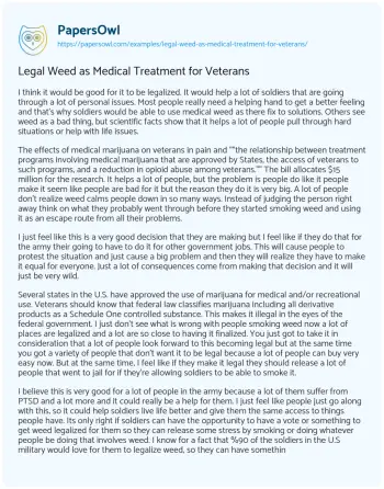 Essay on Legal Weed as Medical Treatment for Veterans