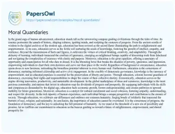 Essay on Moral Quandaries