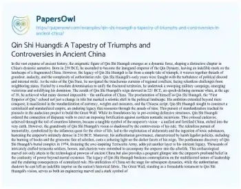 Essay on Qin Shi Huangdi: a Tapestry of Triumphs and Controversies in Ancient China