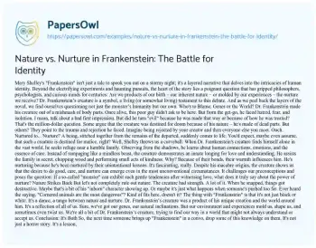 Essay on Nature Vs. Nurture in Frankenstein: the Battle for Identity