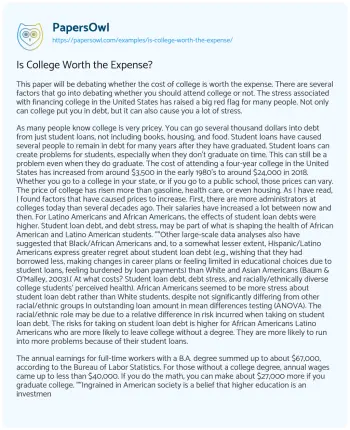 Essay on Is College Worth the Expense?