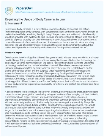 Essay on Requiring the Usage of Body Cameras in Law Enforcement