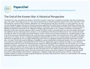 Essay on The End of the Korean War: a Historical Perspective