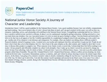 Essay on National Junior Honor Society: a Journey of Character and Leadership