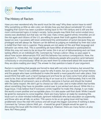 Essay on The History of Racism