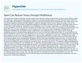 Essay on Sport Can Reduce Stress through Mindfulness